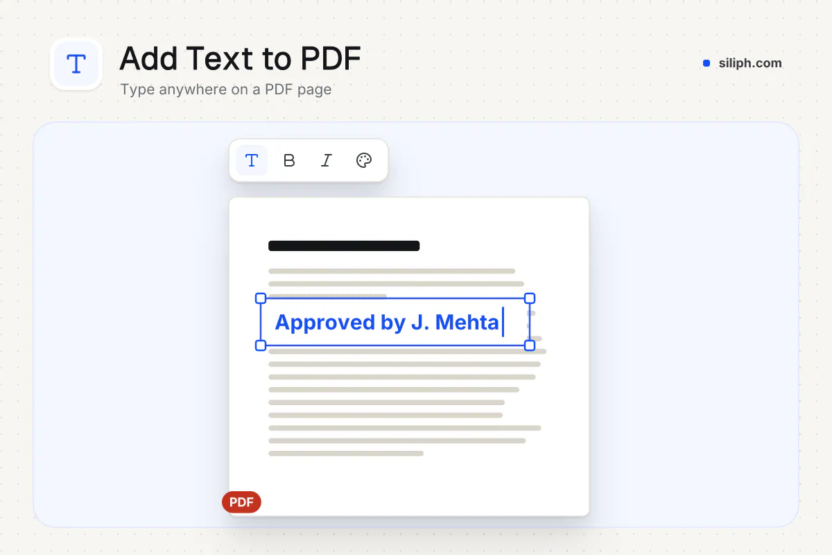 Add Text to PDF: new text typed onto a PDF page on Siliph