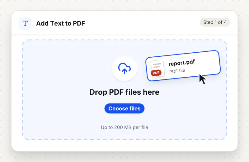 Add Text to PDF step 1: upload a PDF to the drop zone