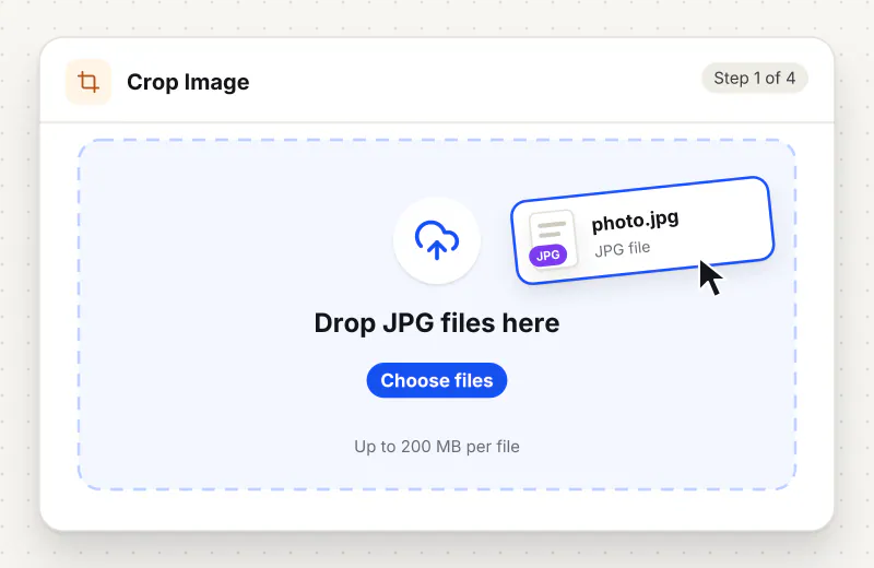 Crop Image step 1: upload JPG files to the drop zone
