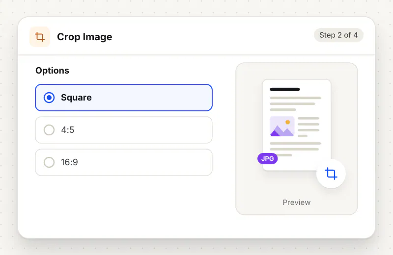 Crop Image step 2: choose options such as Square, 4:5, 16:9