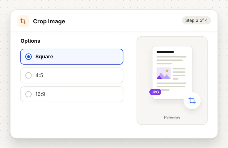 Crop Image step 3: choose options such as Square, 4:5, 16:9