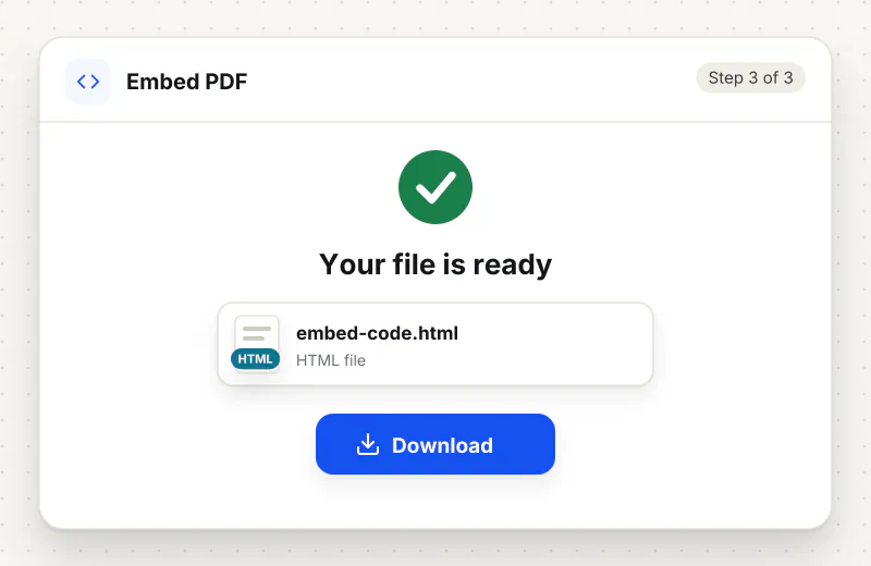 Embed PDF in a Website step 3: download embed-code.html