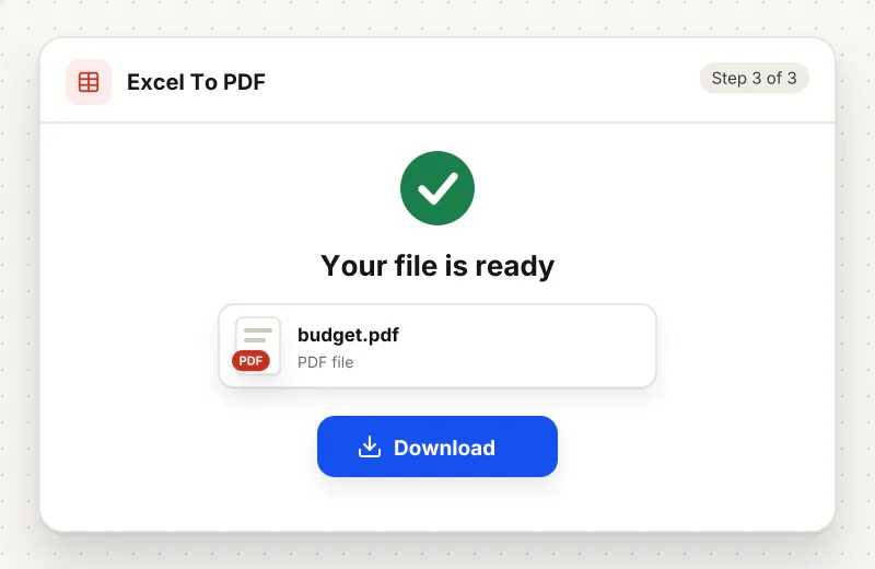 Excel to PDF Converter step 3: download budget.pdf