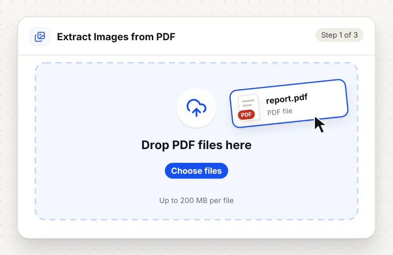 Extract Images From PDF step 1: upload a PDF to the drop zone