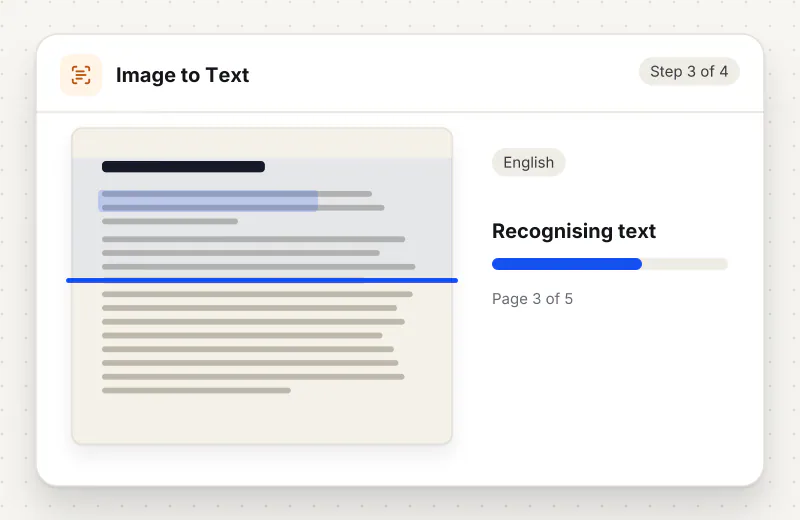 Image to Text Converter step 3: recognise text on a scanned page