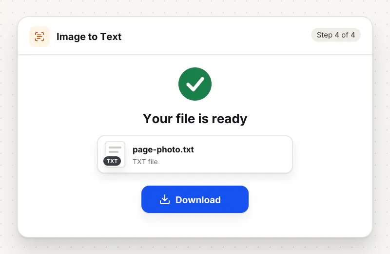 Image to Text Converter step 4: download page-photo.txt