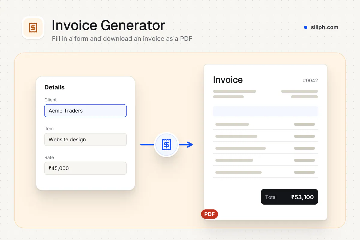 Free Invoice Generator: invoice details typed into a form and generated as a PDF invoice on Siliph
