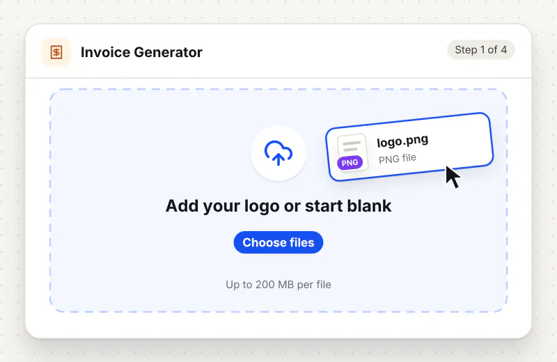 Free Invoice Generator step 1: start a new document and add a logo