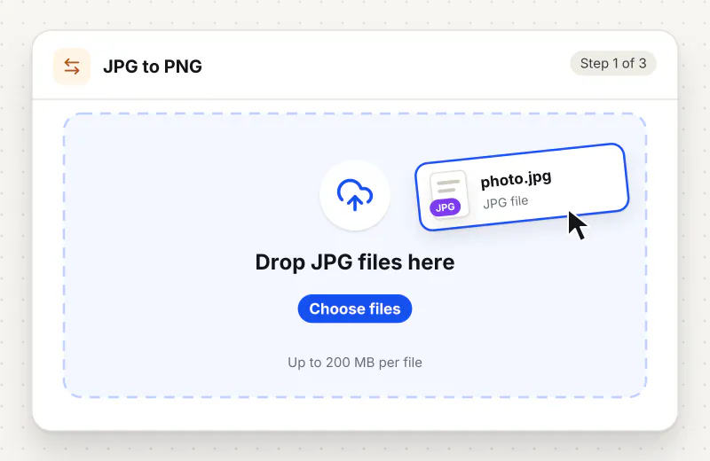 JPG to PNG Converter step 1: upload JPG files to the drop zone