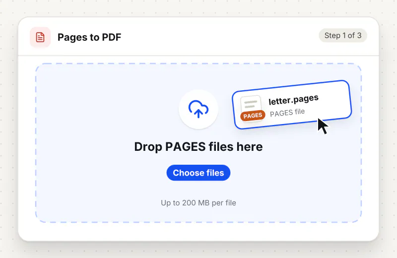 Pages to PDF Converter step 1: upload PAGES files to the drop zone