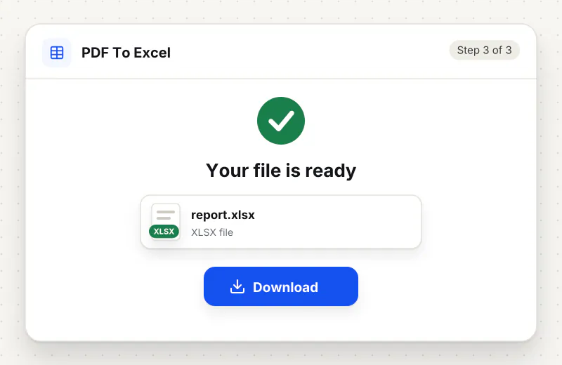 PDF to Excel Converter step 3: download report.xlsx