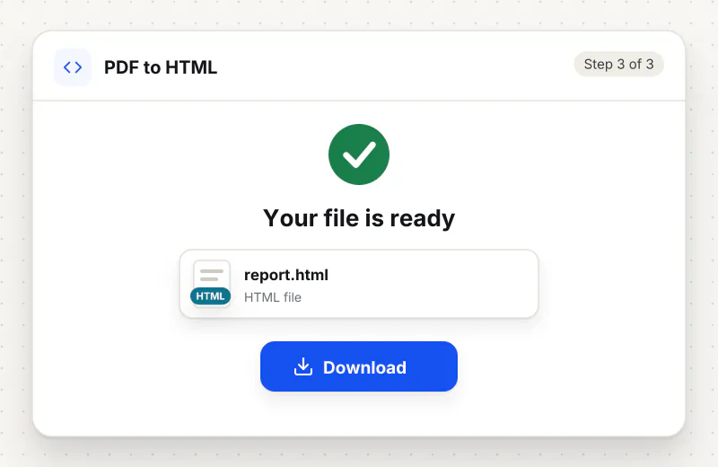 PDF to HTML Converter step 3: download report.html