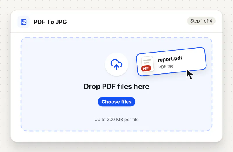 PDF to JPG step 1: upload a PDF to the drop zone