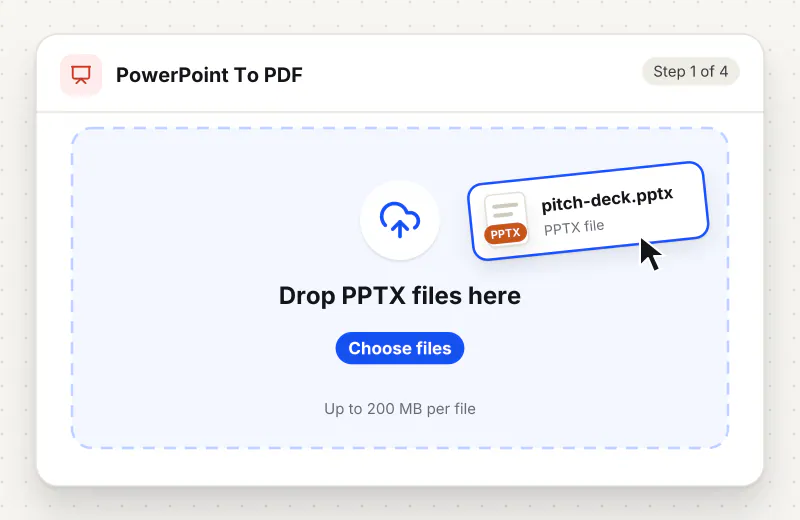 PowerPoint to PDF Converter step 1: upload PPTX files to the drop zone