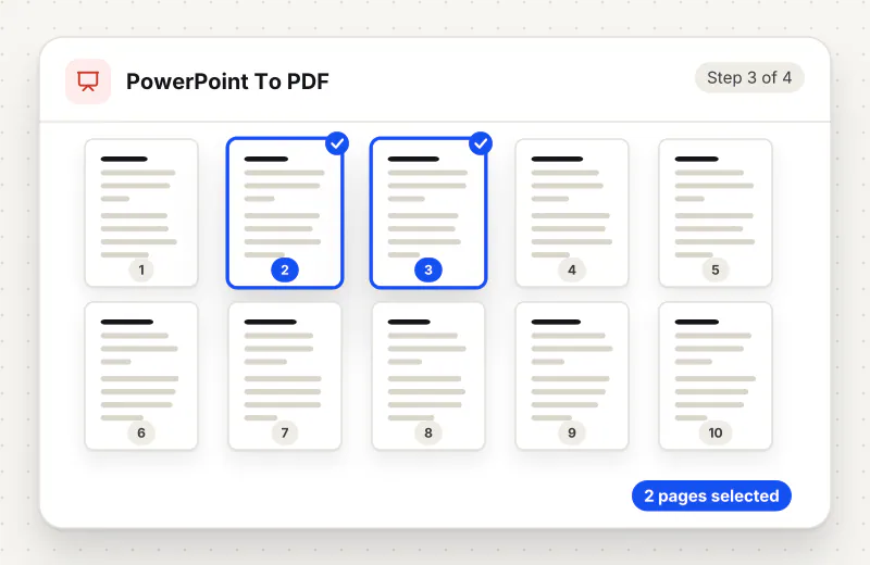 PowerPoint to PDF Converter step 3: select pages in the thumbnail grid