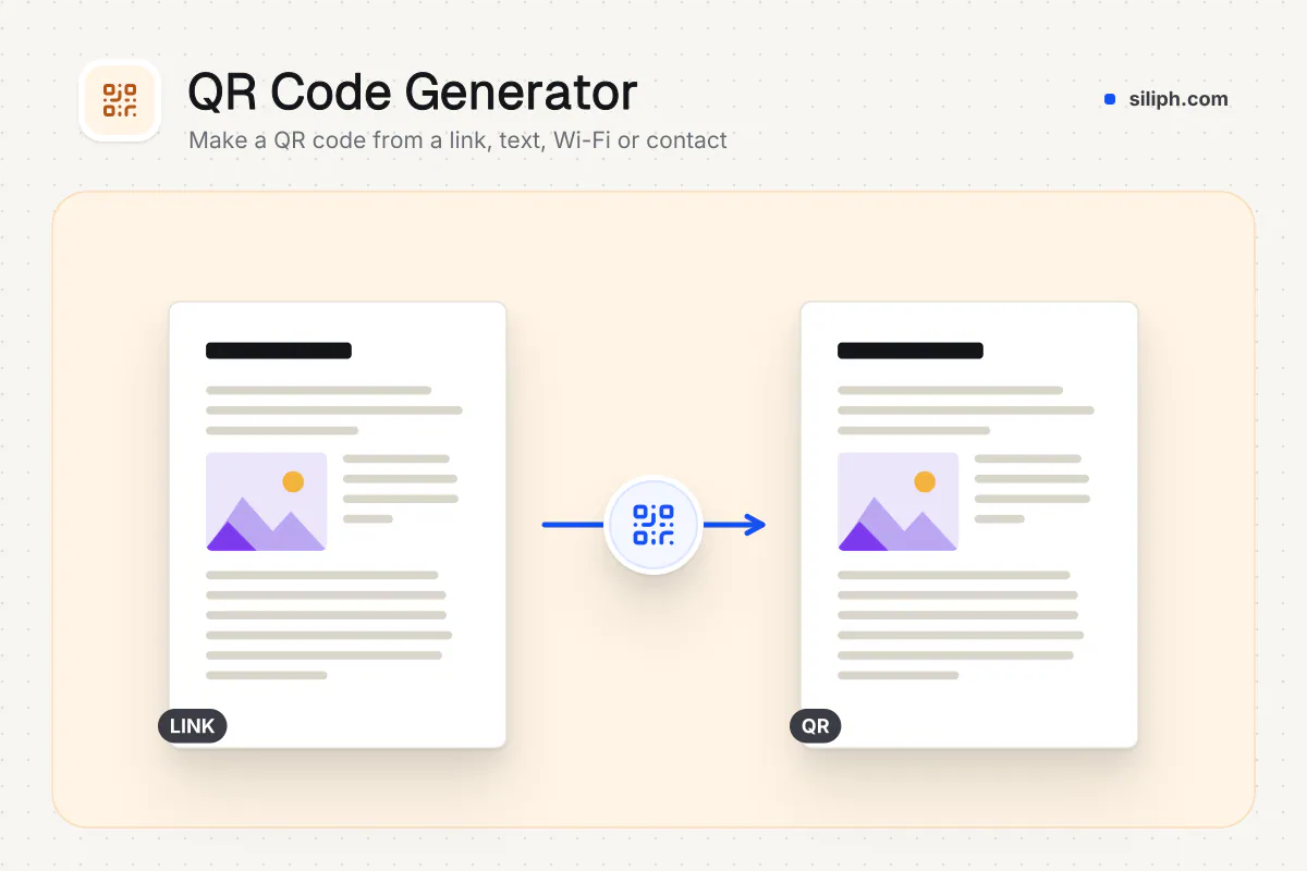 QR Code Generator: a link turned into a scannable QR code on Siliph