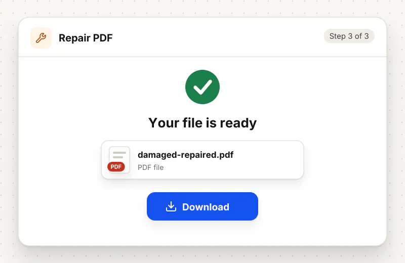 Repair PDF step 3: download damaged-repaired.pdf