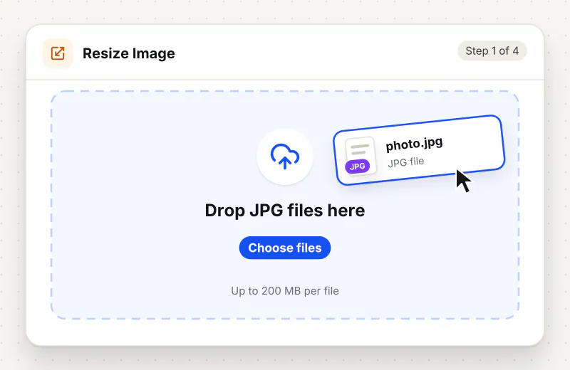 Resize Image step 1: upload JPG files to the drop zone