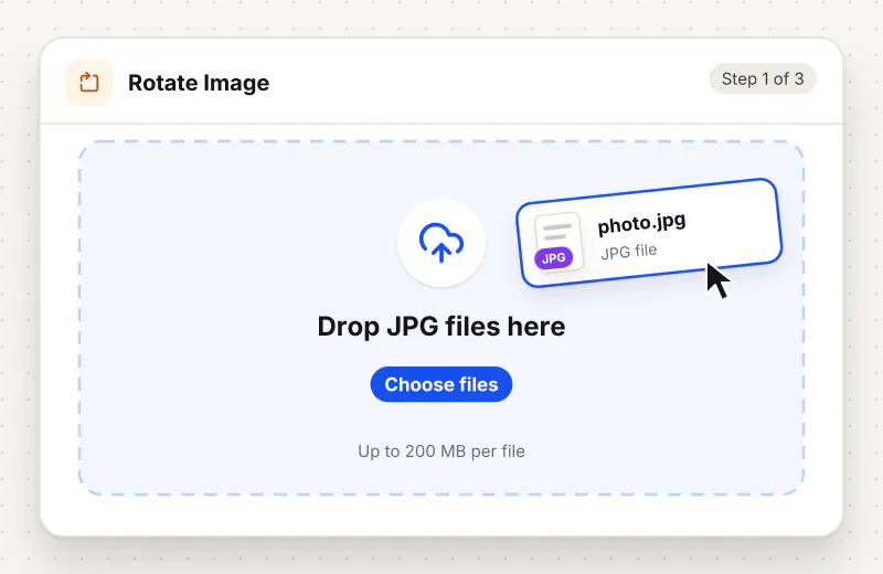 Rotate Image step 1: upload JPG files to the drop zone