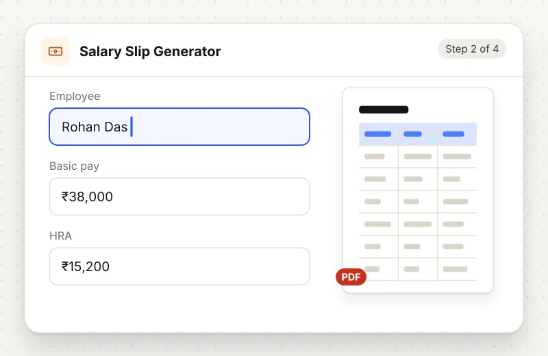 Salary Slip Generator step 2: fill in details such as employee, basic pay, hra