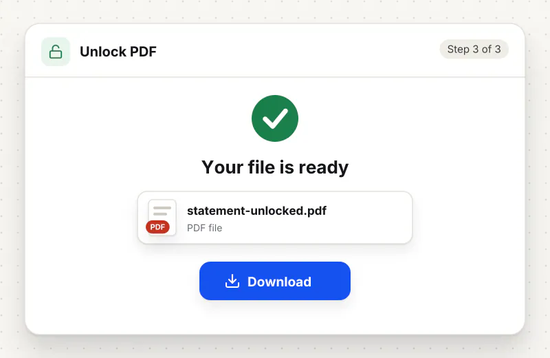Unlock PDF step 3: download statement-unlocked.pdf