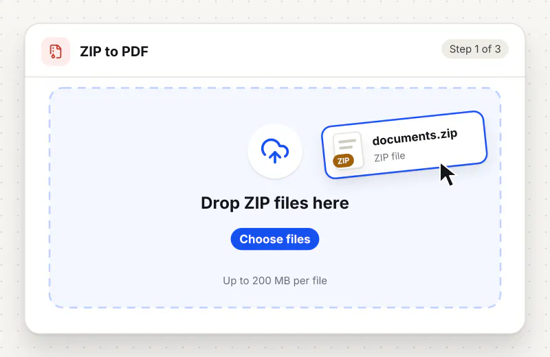 ZIP to PDF Converter step 1: upload ZIP files to the drop zone